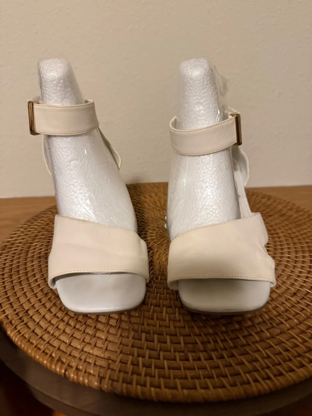 Franco Sarto Cream Wedge Sandals with Ankle Strap
